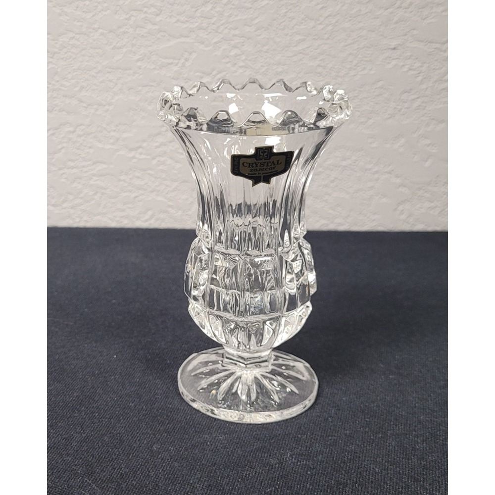 Vintage Kristal Zajecar Crystal Bud Vase 24% Lead Vienna Motif Yugoslavia 4.5"